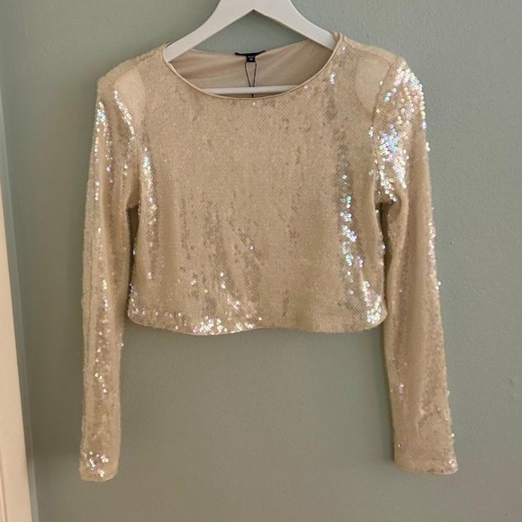 Dynamite White Sequin Long Sleeve Crewneck Top NWTO *SIZE XXS* - Picture 8 of 8